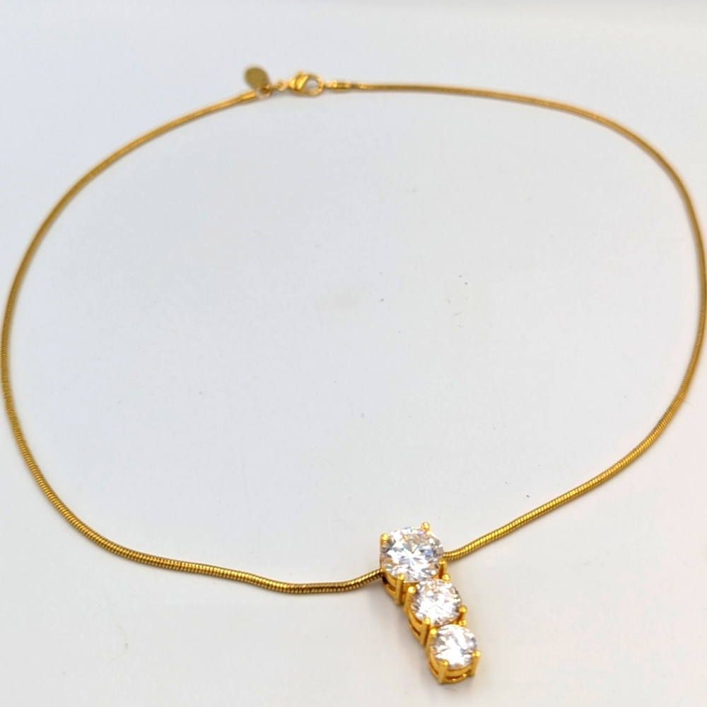 Vintage Nolan Miller Forevermore 3 Crystal Pendant Necklace 17"
